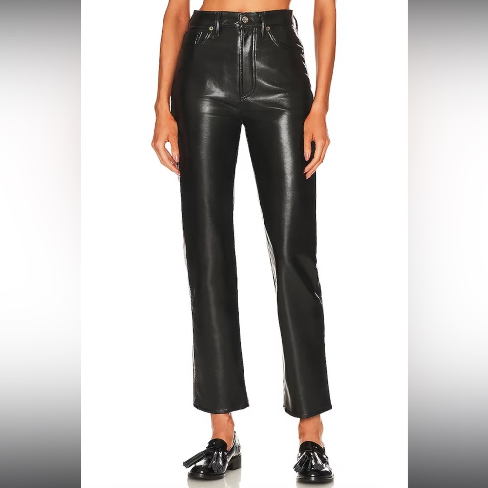 AGOLDE Recycled Leather Fitted 90's Pant in Detox Black size 27